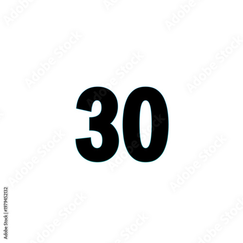 Bild auf Leinwand Bold black number 30 isolated on white background