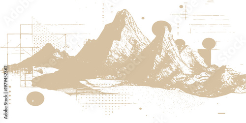 Abstract a stylized artistic illustration of majestic mountains, rendered in an minimalist monochrome aesthetic. capturing the grandeur of nature, evoking a sense of tranquility.