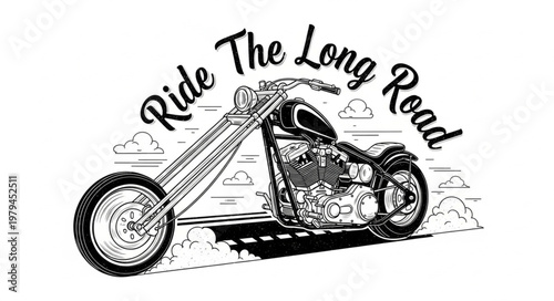 Custom Chopper Motorcycle on the Open Road.