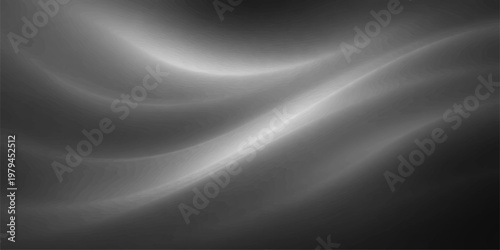 Smooth black satin fabric background with dark grey metallic waves and a soft silk texture pattern for a silver textile wallpaper design backdrop