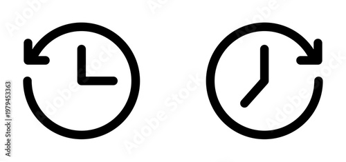 Time Control Icon. Clock with Forward and Back Arrows, Schedule Adjustment Concept