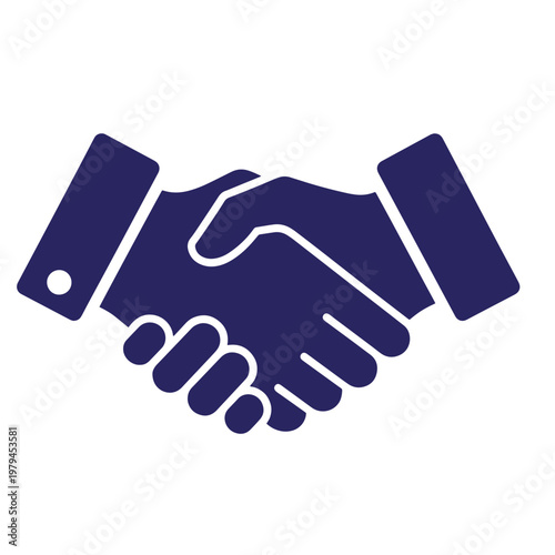 Dark blue handshake two hands shaking, white background, agreement partnership business