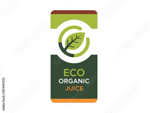 Eco Organic Juice Label Design with Leaf Logo, Natural Fruit Drink Branding