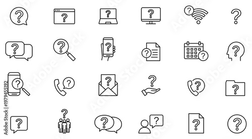 クエスチョン・疑問・考えに関する線画アイコン