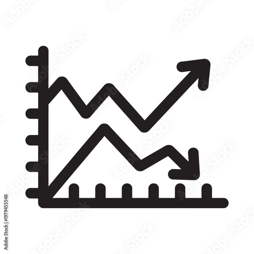 A black and white line graph depicts growth decline and fluctuating data points