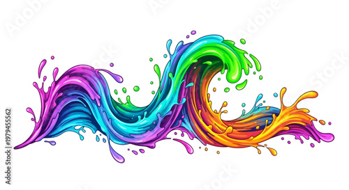 Colorful liquid wave splashes across the surface in a vibrant display
