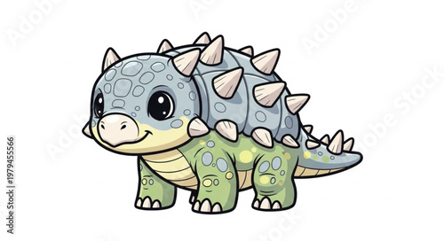 Cute Cartoon Ankylosaurus Dinosaur Illustration.