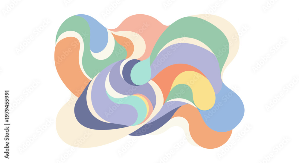 Fototapeta premium Abstract Retro Wavy Shapes Vector Illustration with Pastel Organic Flowing Lines and Psychedelic Aesthetic for Background Design