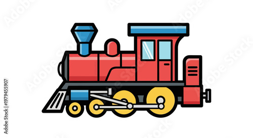 Red Vintage Steam Locomotive Train Engine Vector Illustration Isolated on White Background