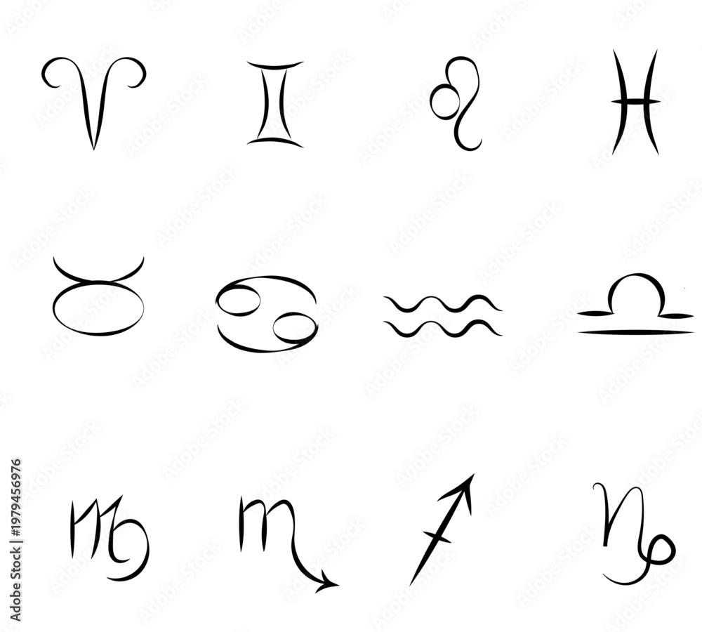Obraz premium Astrological signs of the zodiac. Vector illustration. Image isolated on a white background. Theme: astrology and esotericism, mysticism and fortune telling. Not AI