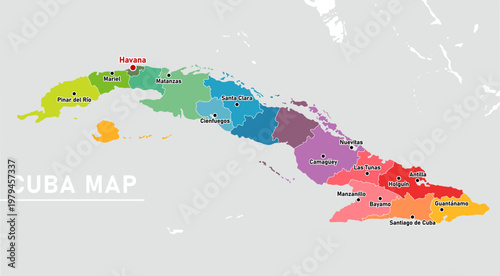 Photos Cuba Administrative Map vector illustration (with Cities)