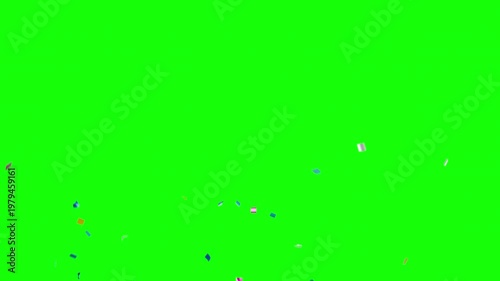Realistic confetti animation burst on black background with green screen and alpha matte