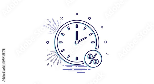 Financial time management concept depicted by a circular clock icon integrated with a percentage symbol for interest rate calculations.