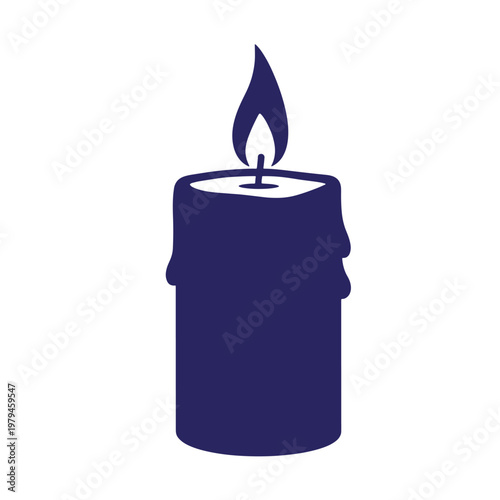 Dark blue candle with flame, simple symbol burning