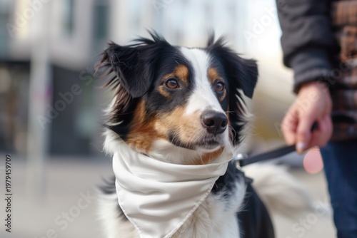 Dog Bandana Mockup Realistic Pet Wearing Blank Bandana Outdoor Lifestyle