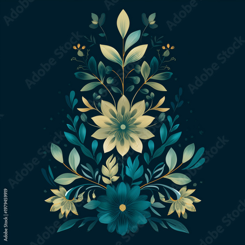Decorative ethnic floral pattern illustration on dark background