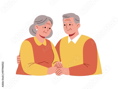 Elderly couple holding hands with affection, representing love and companionship in old age