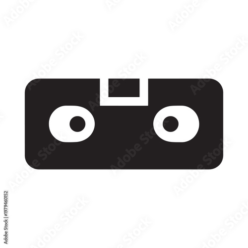 A simple black and white icon depicting a vintage cassette tape recorder