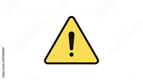 Yellow triangular warning sign with exclamation icon clean minimal alert animation on light background Prores Alpha Channel 4K 60fps