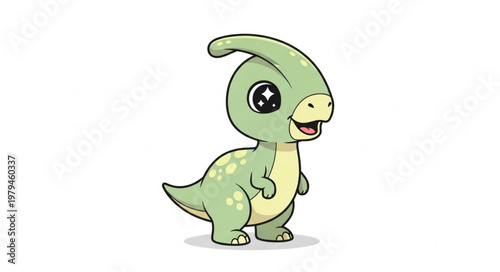 Cute cartoon baby Parasaurolophus dinosaur with crest.