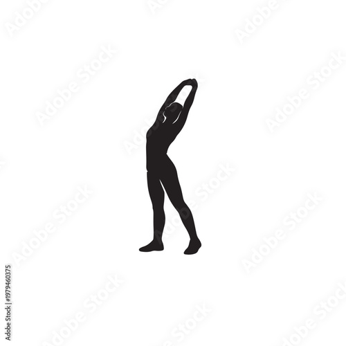 A graceful woman stretches upwards in a dynamic pose presented as a silhouette on transparent background