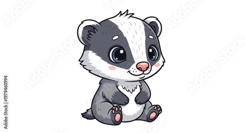 Cute Cartoon Badger Baby Animal Sitting Adorable.