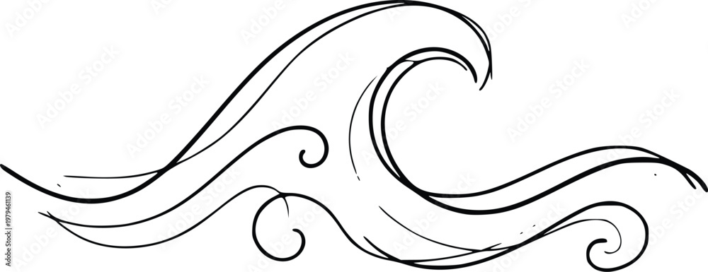 Fototapeta premium Ocean Wave Line Art Illustration, Minimal Sea Flow Outline Vector