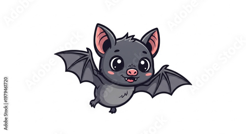 Cute Cartoon Bat Flying Alone.