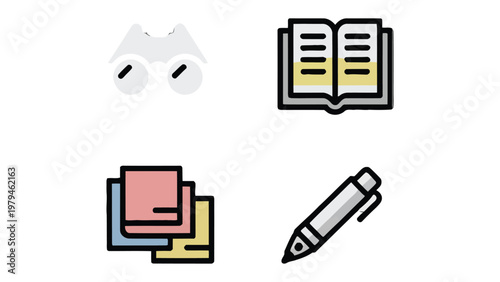 Essential Study Tools: A collection of simple, yet essential tools for study, representing the core elements of learning and knowledge acquisition. 