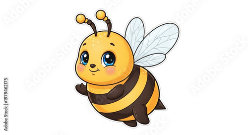 Cute Cartoon Bee Flying with Big Eyes.