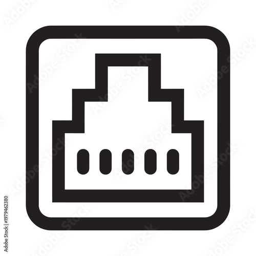 A simple black and white icon depicting an ethernet port for network connectivity