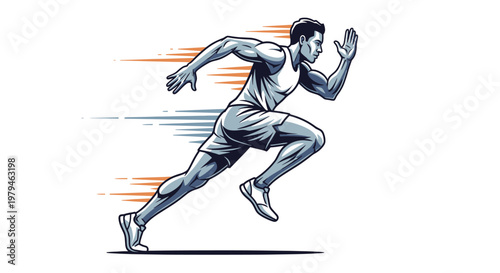 Dynamic illustration of a male athlete sprinting with speed lines, depicting motion and energy in a race.