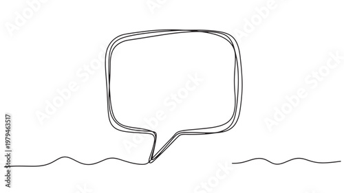 Speech bubble outline icon with wavy baseline lines and empty caption area for minimalist communication design