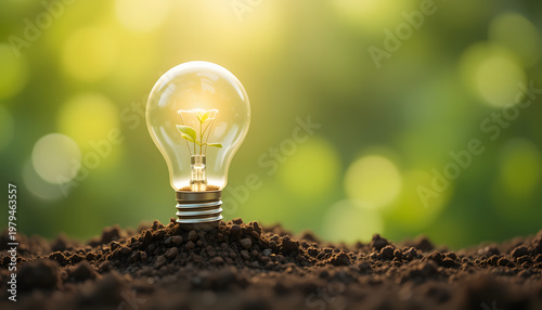  Plant Growing inside Lightbulb on Soil