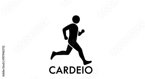 A black silhouette of a person running with the word "CARDEIO" below it, symbolizing cardiovascular exercise.