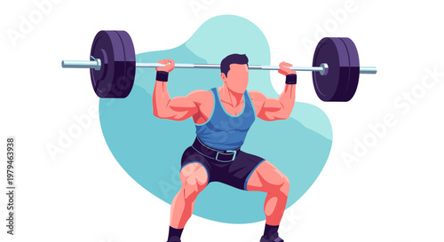 A muscular man performing a barbell overhead squat exercise, showcasing strength and fitness.