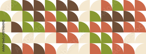 Retro geometric pattern with quarter circles in earthy tones and cream