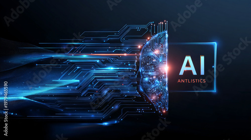 Artificial intelligence with letter AI in Abstract Technology square circuit board and Wave Moving lines Analysis vector design concept. AI technology for advance technology, robotic, new technology.