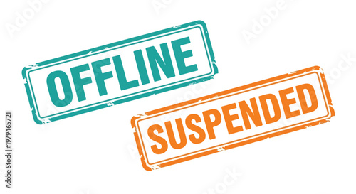 Offline and suspended status stamps in bold blue and orange text indicating service interruption or temporary suspension