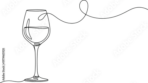 A minimalist single line drawing illustration of a wine glass on a clean white background area