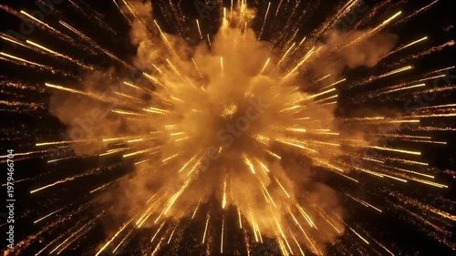 A bright yellow firework explodes against a dark night sky.
