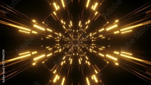 Abstract golden light tunnel with radial symmetry