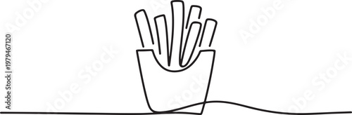 Fast food, French fries, continuous line vector illustration. One line draw graphic design vector