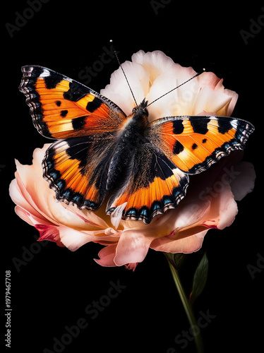 Orange Butterfly on Flower in Dark Background – Dramatic Macro Nature