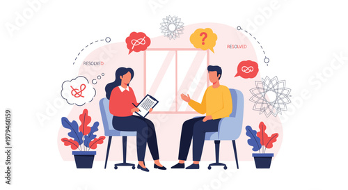 Professional therapy or mental health consultation session between a psychologist and a patient in a comfortable office.