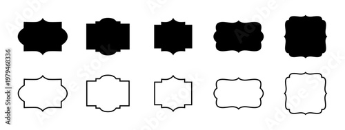 Vintage frames set isolated on  transparent background. Silhouette and outline decorative frame. Vector illustration