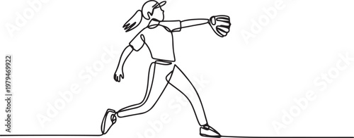 Single continuous line drawing of young agile woman baseball player practice to throw the ball. Sport exercise concept. One line draw graphic design vector