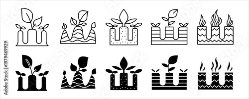 Soil Aeration Gardening Tool Icon Set