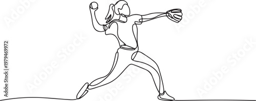 Single continuous line drawing of young agile woman baseball player practice to throw the ball. Sport exercise concept. One line draw graphic design vector