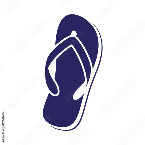 Dark blue flip-flop with white outline, isolated on white background, sandal navy blue